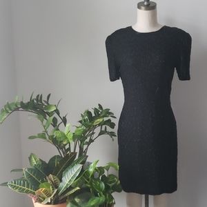 Vintage Silk Beaded Black Party Dress